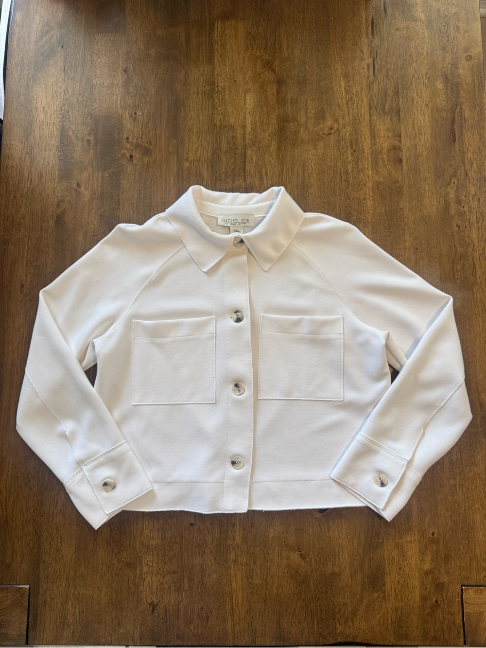 Rachel Zoe White Cropped Button-Front Jacket